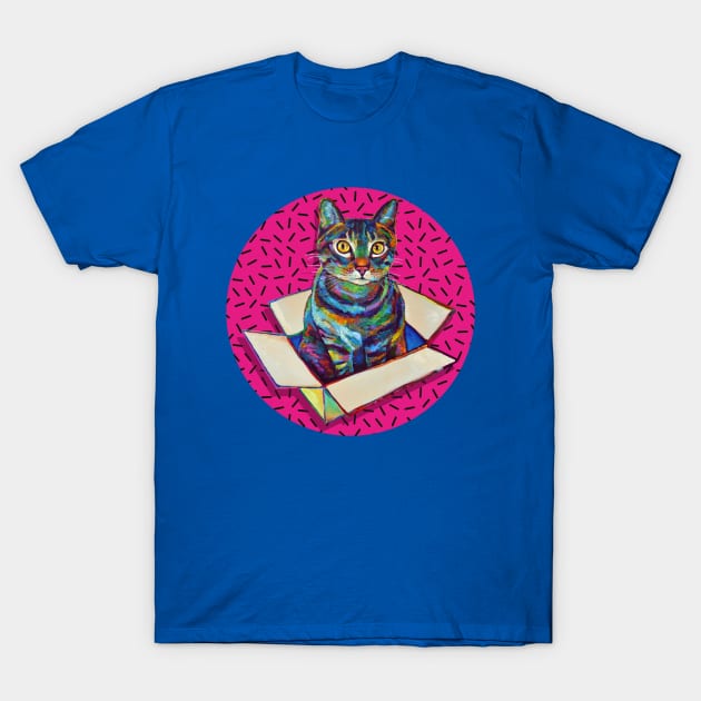 Hot Pink 80s' Psychedelic Party Cat T-Shirt by RobertPhelpsArt